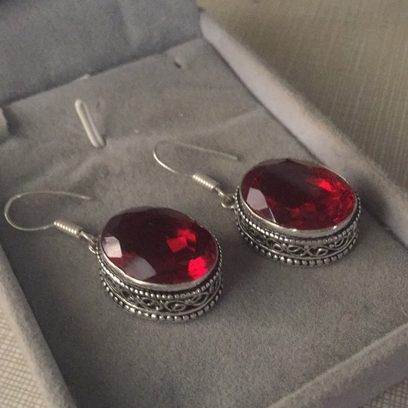 NEW Red quartz earrings silver earrings - Picture 1 of 12